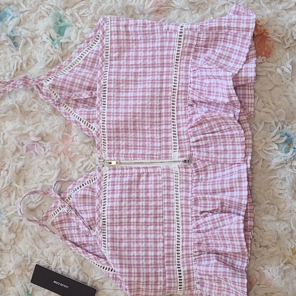Lulu's checkered crop top L lavender and white - Picture 2 of 2